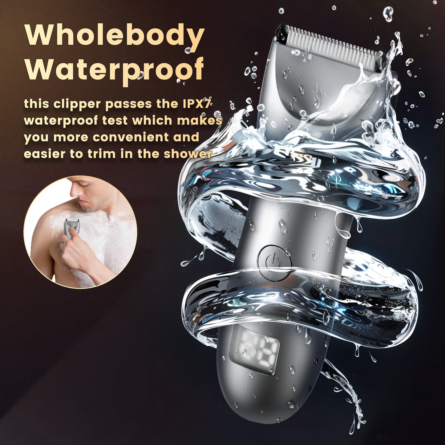 Men's Body Trimmer – Silver Waterproof, Ceramic Blade For Groin & Body, LED Light, LCD Display & Dock