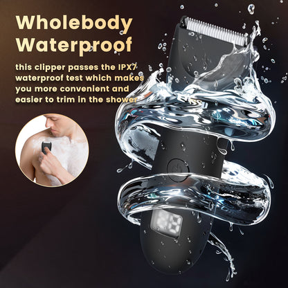 Men's Body Trimmer – Black Waterproof, Ceramic Blade For Groin & Body, LED Light, LCD Display & Dock