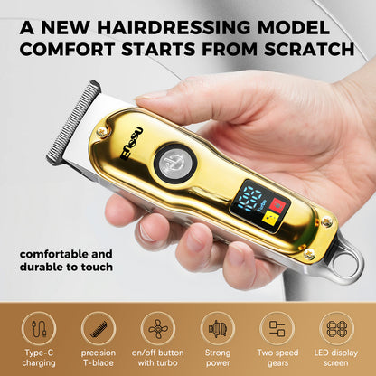 Pro Hair Trimmer – T-Shape Stainless Blade, 6800RPM Dual-Speed Motor