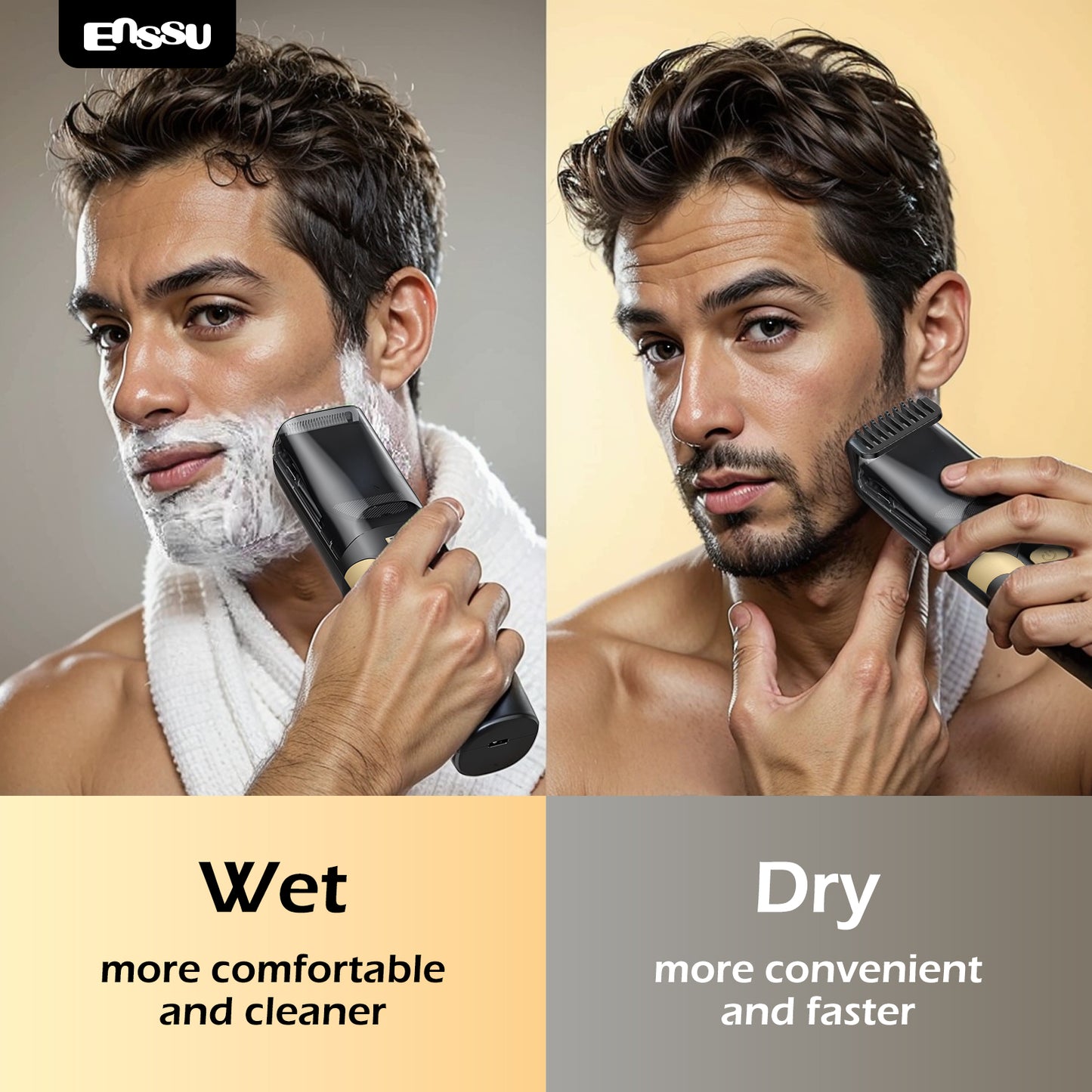 Vacuum Beard Trimmer – Yellow, 1-20mm Combs, LCD Display, IPX7 Waterproof