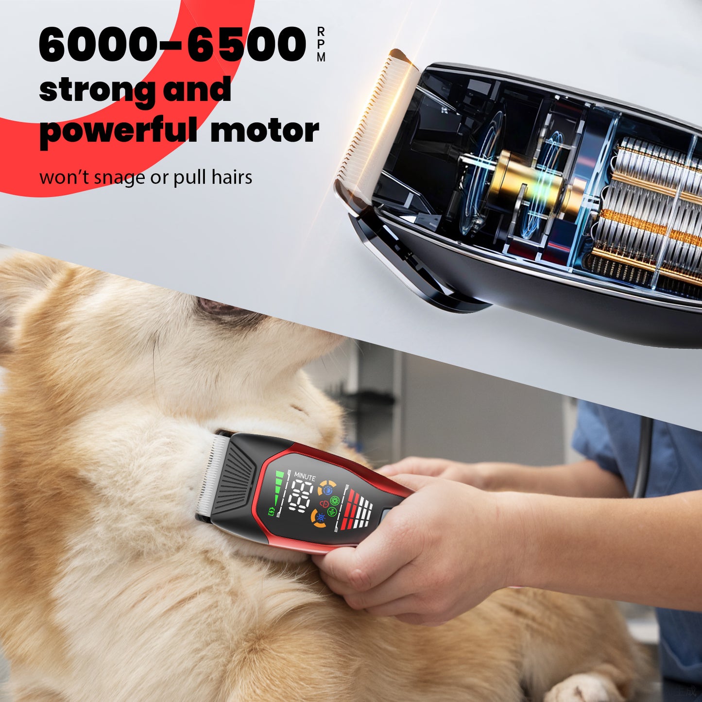 Professional Pet Hair Clipper – 50mm Wide Blade, 6500RPM Powerful Motor, Large LCD Display, Skin-Safe Design