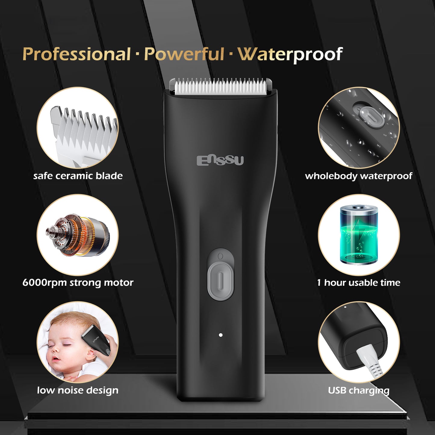 Mini Electric Hair Clipper – Black | IPX7 Waterproof with Ceramic Safe Blade