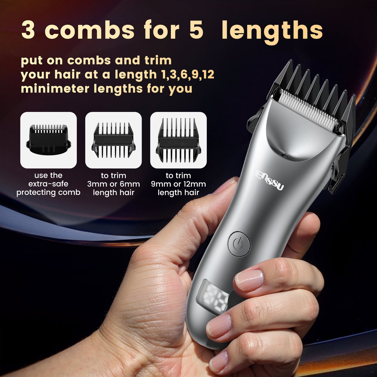 Men's Body Trimmer – Silver Waterproof, Ceramic Blade For Groin & Body, LED Light, LCD Display & Dock