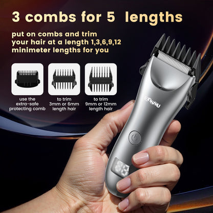 Men's Body Trimmer – Silver Waterproof, Ceramic Blade For Groin & Body, LED Light, LCD Display & Dock