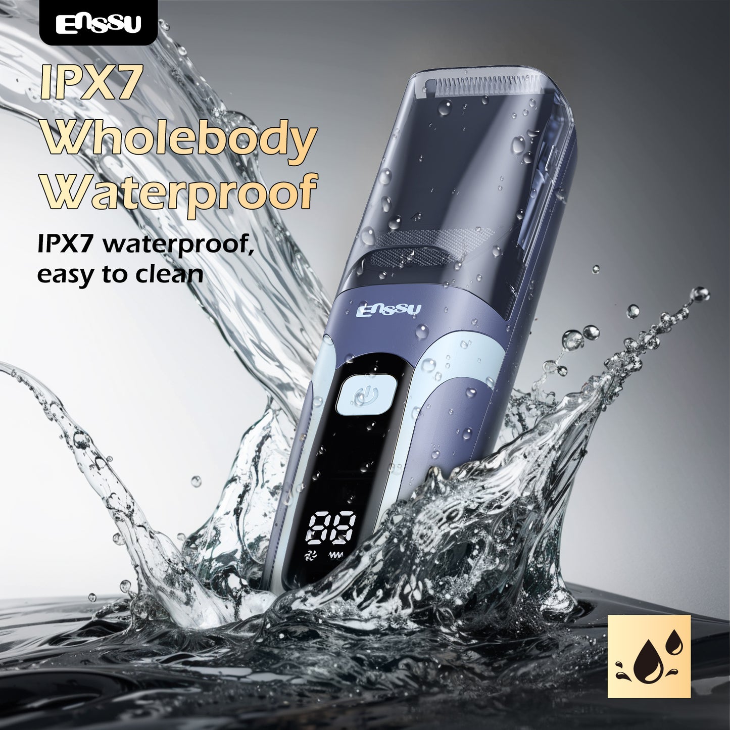 Vacuum Beard Trimmer – Blue, 1-20mm Combs, LCD Display, IPX7 Waterproof