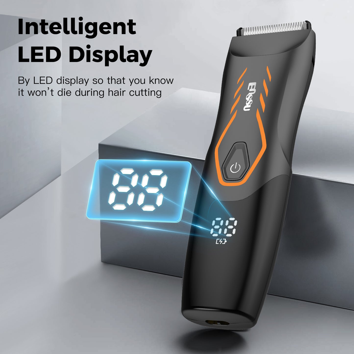Men’s Body Trimmer – Safe Cut-Preventing Blade, IPX7 Waterproof, LED Spotlight, LCD Display & Charging Dock – Black