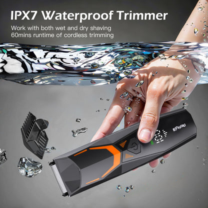 Men's Body Trimmer - Cut-Preventing Blade, IPX7 Waterproof, Spotlight, LCD Display & Dock