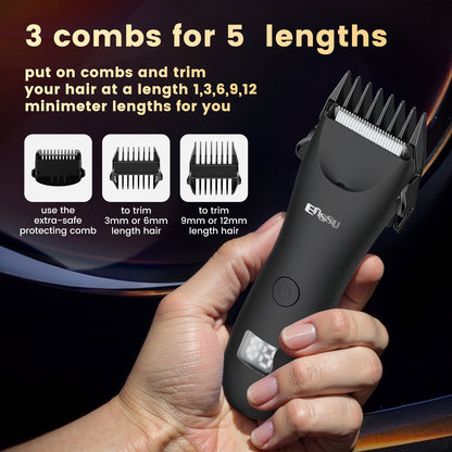 Men's Body Trimmer – Black Waterproof, Ceramic Blade For Groin & Body, LED Light, LCD Display & Dock