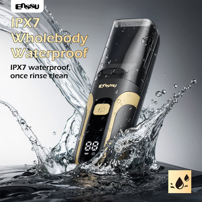 Vacuum Beard Trimmer – Yellow, 1-20mm Combs, LCD Display, IPX7 Waterproof