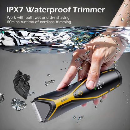 Men's Body Trimmer - Cut-Preventing Blade, IPX7 Waterproof, Spotlight, LCD Display & Dock