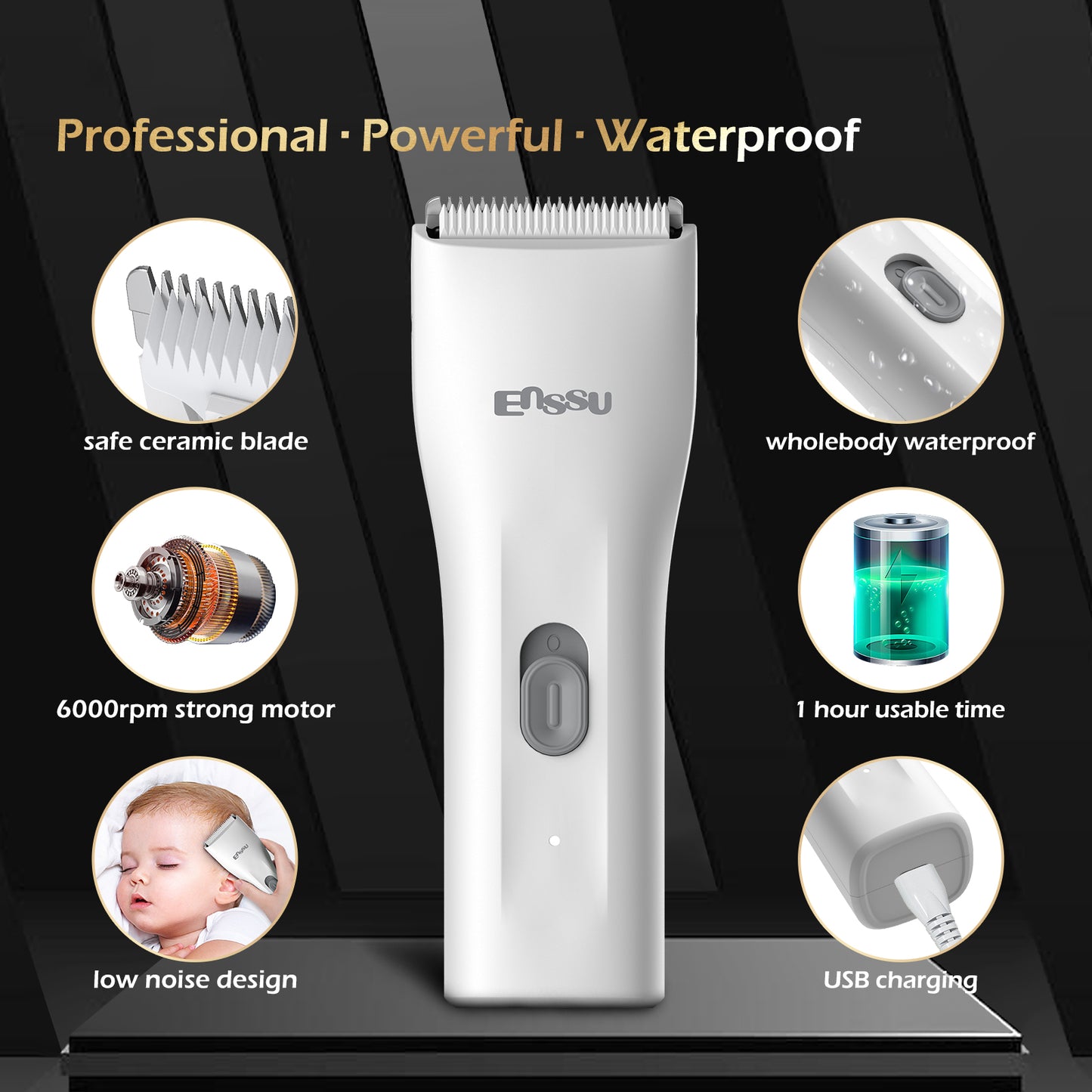 Mini Electric Hair Clipper – White | IPX7 Waterproof with Ceramic Safe Blade