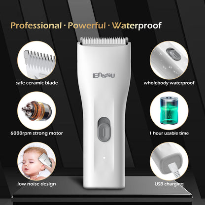 Mini Electric Hair Clipper – White | IPX7 Waterproof with Ceramic Safe Blade