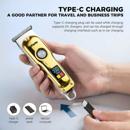 Pro Hair Trimmer – T-Shape Stainless Blade, 6800RPM Dual-Speed Motor