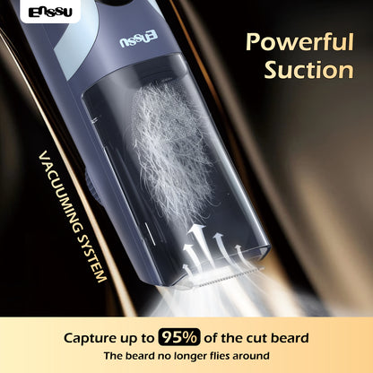 Vacuum Beard Trimmer – Blue, 1-20mm Combs, LCD Display, IPX7 Waterproof