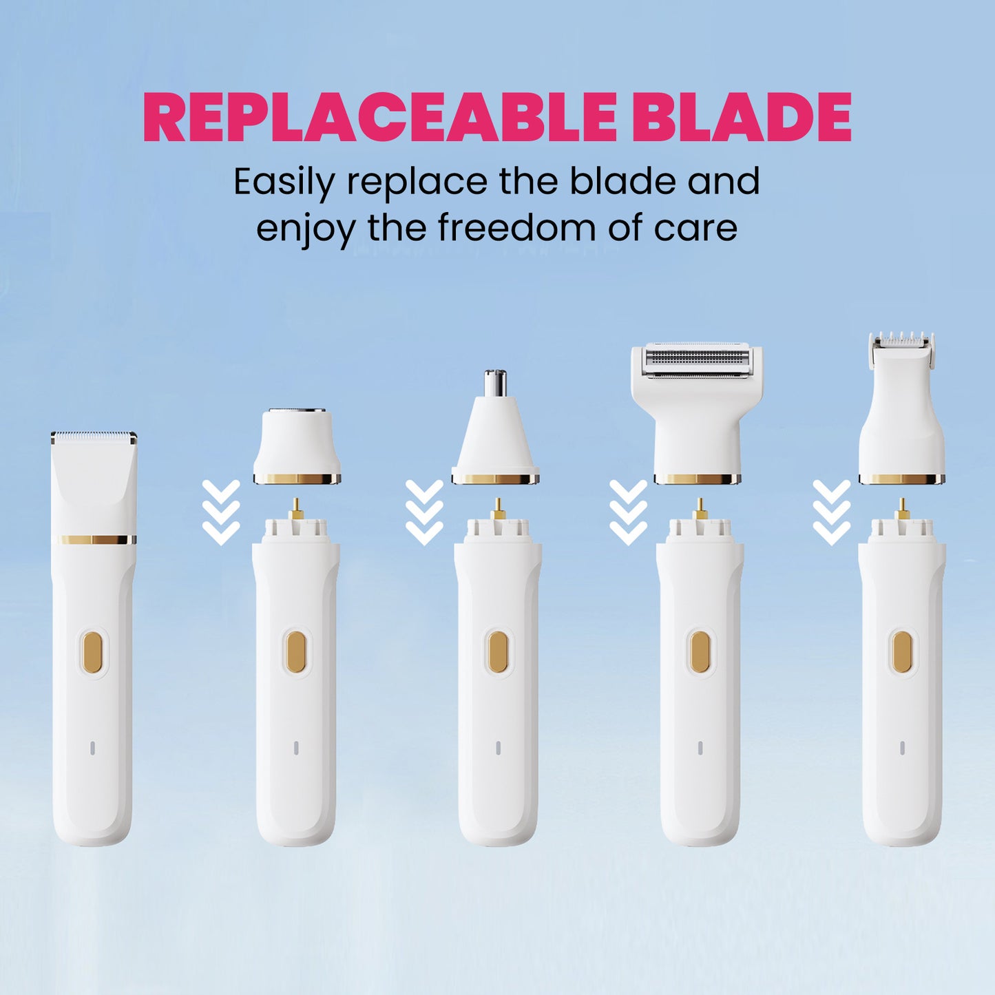 5-in-1 Women’s Body Hair Trimmer Set – Multi-Functional Grooming Kit (White)