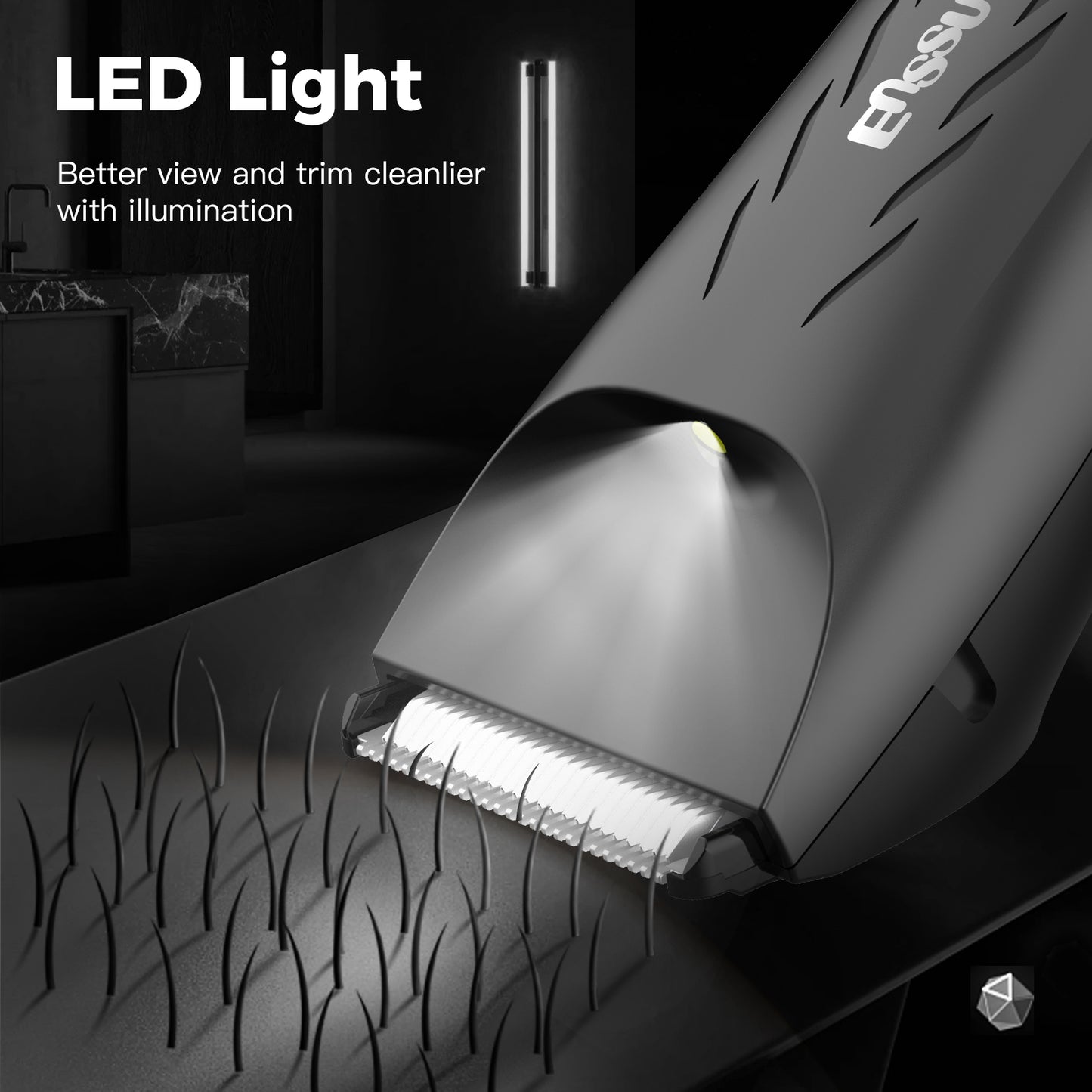 Men’s Body Trimmer – Safe Cut-Preventing Blade, IPX7 Waterproof, LED Spotlight, LCD Display & Charging Dock – Black