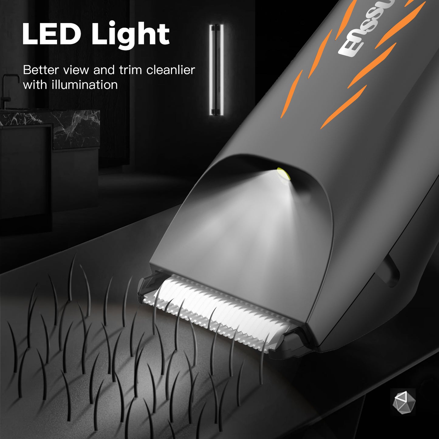 Men’s Body Trimmer – Safe Cut-Preventing Blade, IPX7 Waterproof, LED Spotlight, LCD Display & Charging Dock – Black