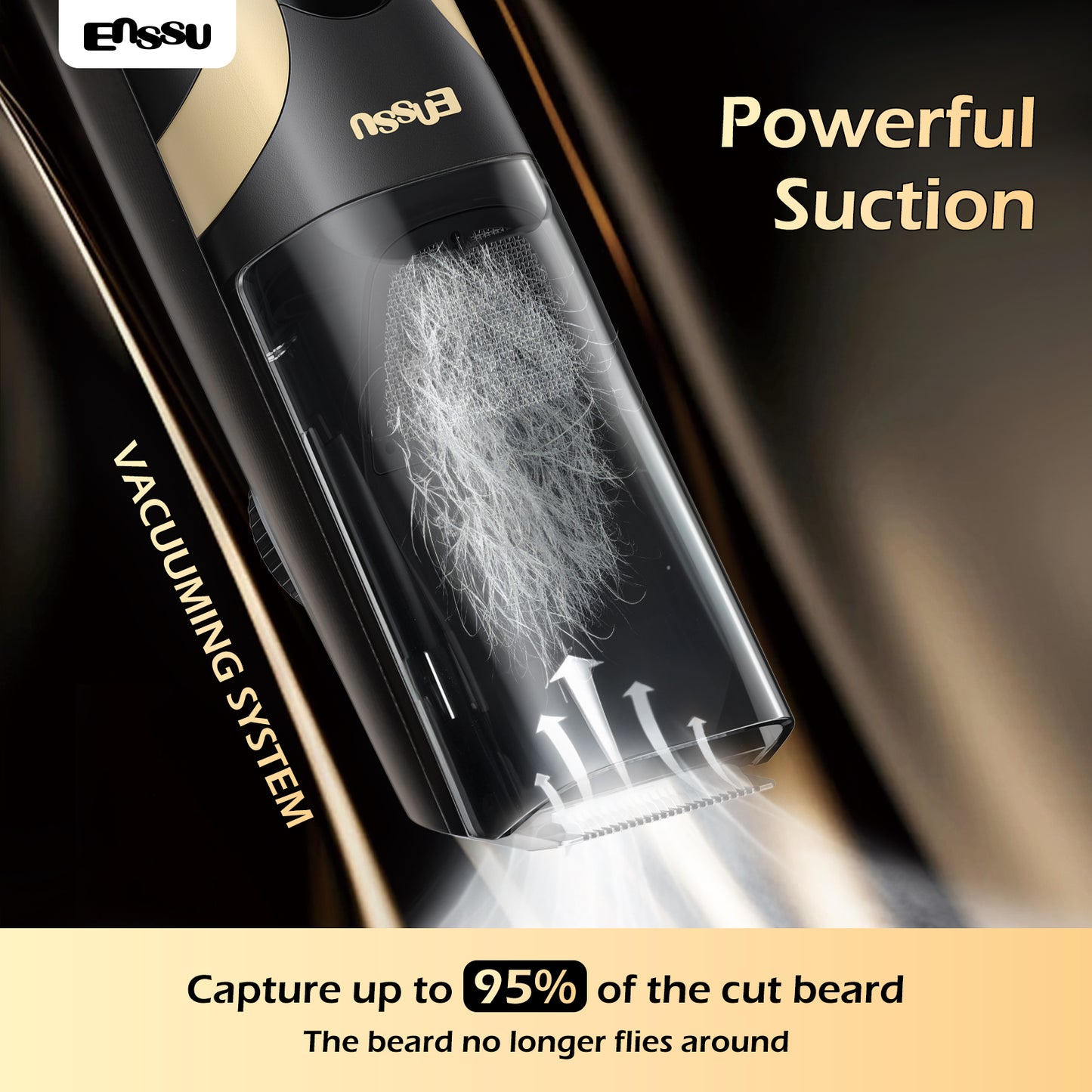 Vacuum Beard Trimmer – Yellow, 1-20mm Combs, LCD Display, IPX7 Waterproof