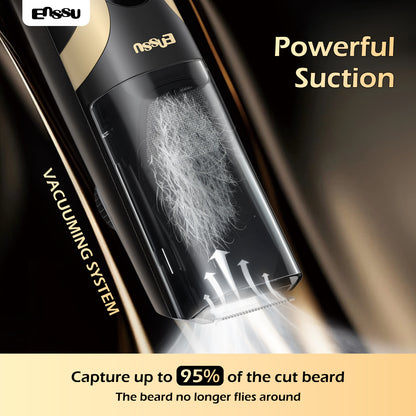 Vacuum Beard Trimmer – Yellow, 1-20mm Combs, LCD Display, IPX7 Waterproof