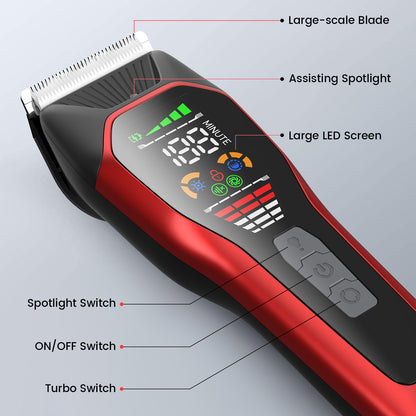 Professional Pet Hair Clipper – 50mm Wide Blade, 6500RPM Powerful Motor, Large LCD Display, Skin-Safe Design