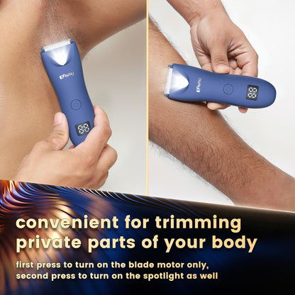 Men's Body Trimmer – Blue Waterproof, Ceramic Blade For Groin & Body, LED Light, LCD Display & Dock