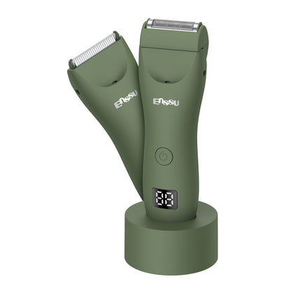 2-in-1 Men's Body Trimmer Dual Blade Kit – Waterproof, Ceramic Blade, LED Light, LCD Display & Dock