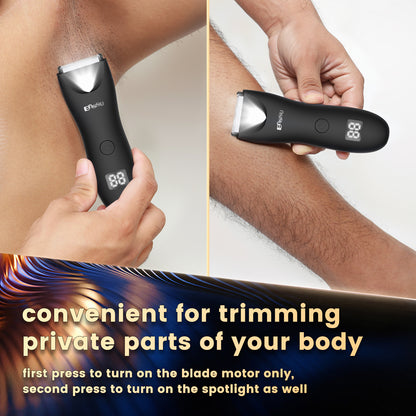 Men's Body Trimmer – Black Waterproof, Ceramic Blade For Groin & Body, LED Light, LCD Display & Dock