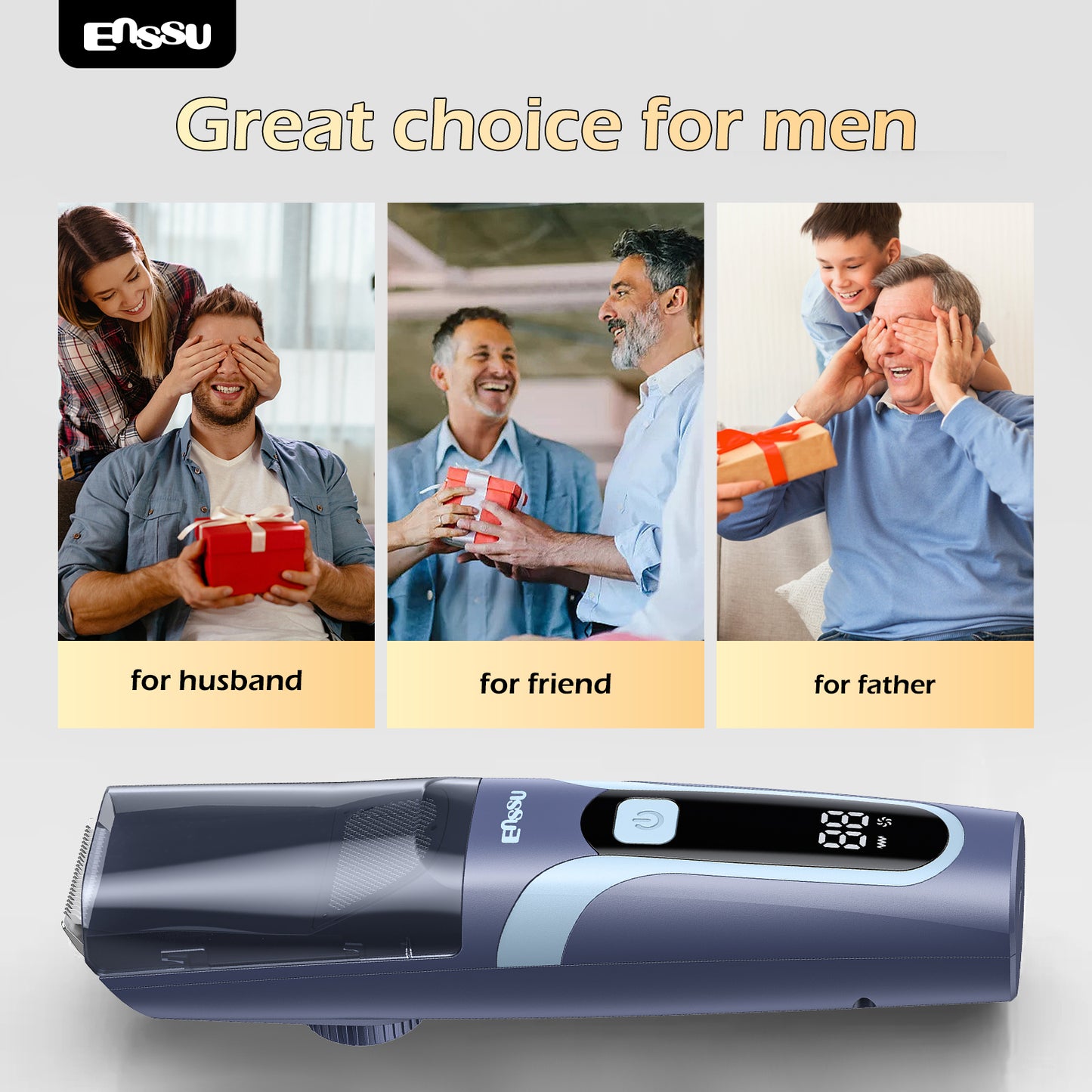 Vacuum Beard Trimmer – Blue, 1-20mm Combs, LCD Display, IPX7 Waterproof