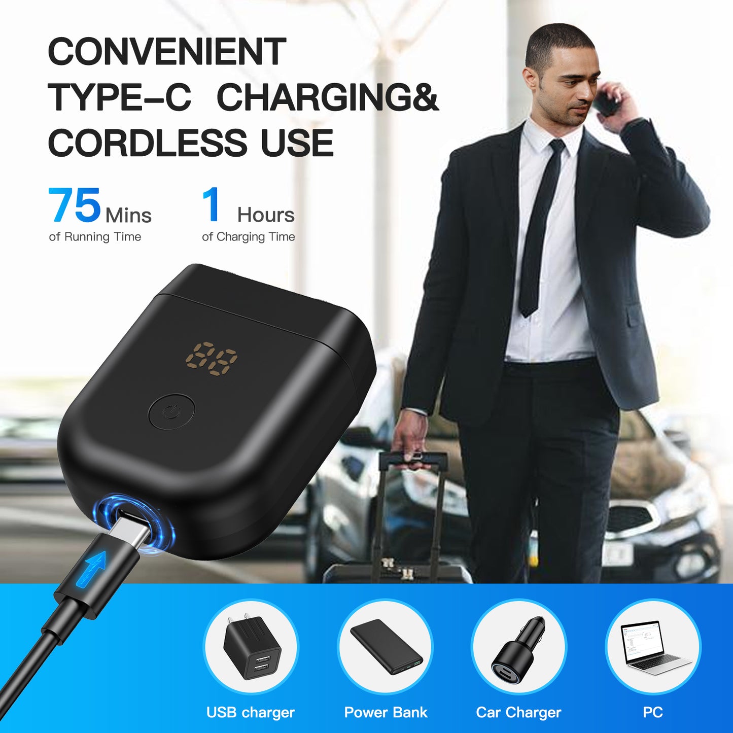 Mini IPX7 Waterproof Beard Trimmer – Dual-Blade, Floating Surface