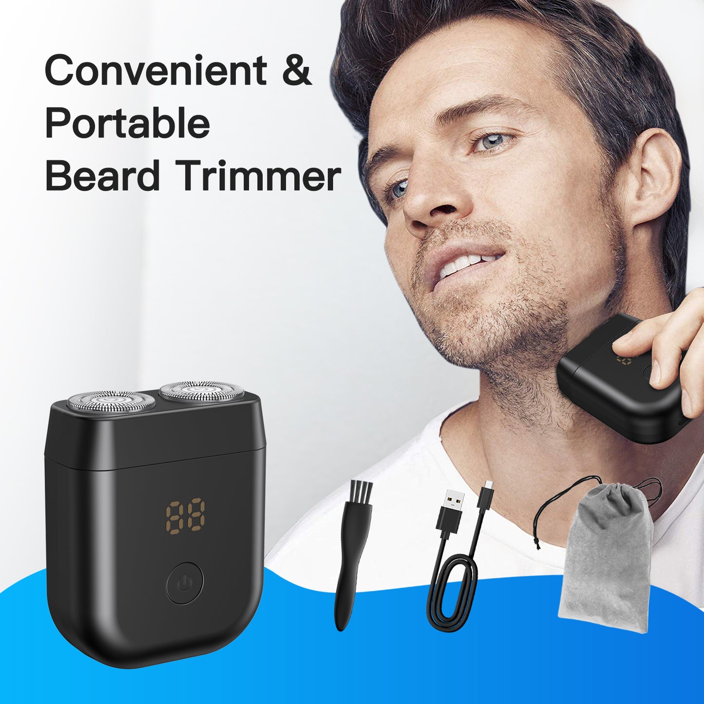 Mini IPX7 Waterproof Beard Trimmer – Dual-Blade, Floating Surface