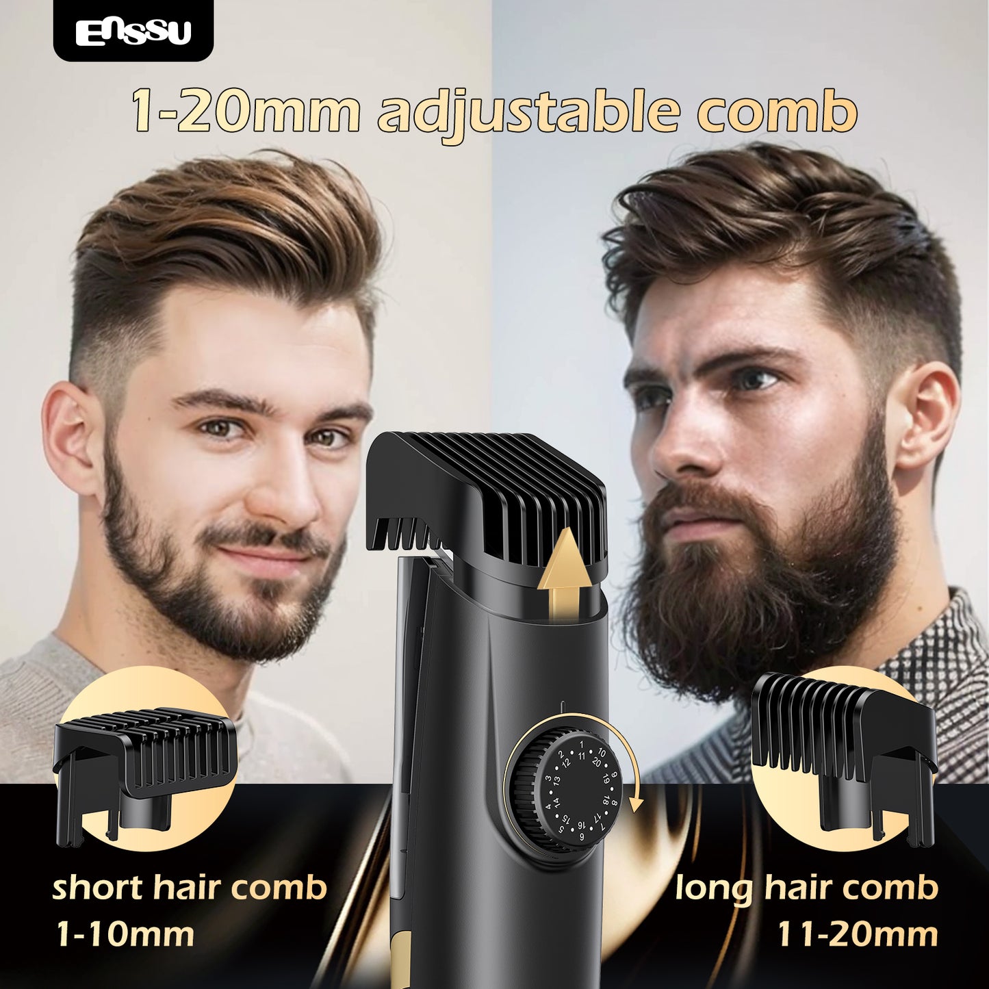 Vacuum Beard Trimmer – Yellow, 1-20mm Combs, LCD Display, IPX7 Waterproof