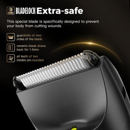 Men’s Body Trimmer – Safe Cut-Preventing Blade, IPX7 Waterproof, LED Spotlight, LCD Display & Charging Dock – Black