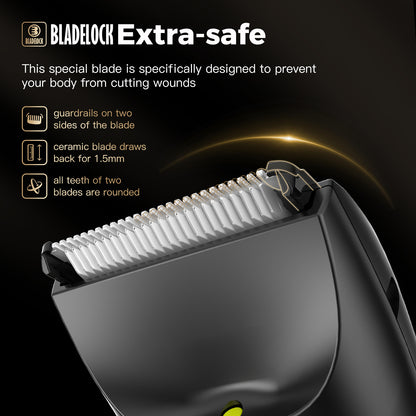 Men’s Body Trimmer – Safe Cut-Preventing Blade, IPX7 Waterproof, LED Spotlight, LCD Display & Charging Dock – Black