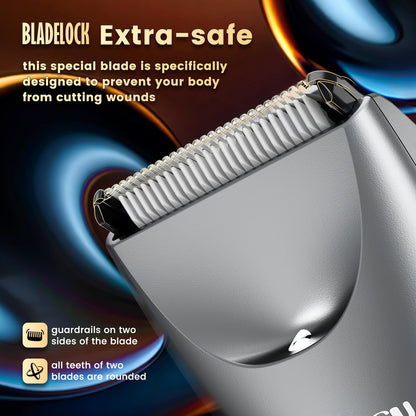 Men's Body Trimmer – Silver Waterproof, Ceramic Blade For Groin & Body, LED Light, LCD Display & Dock