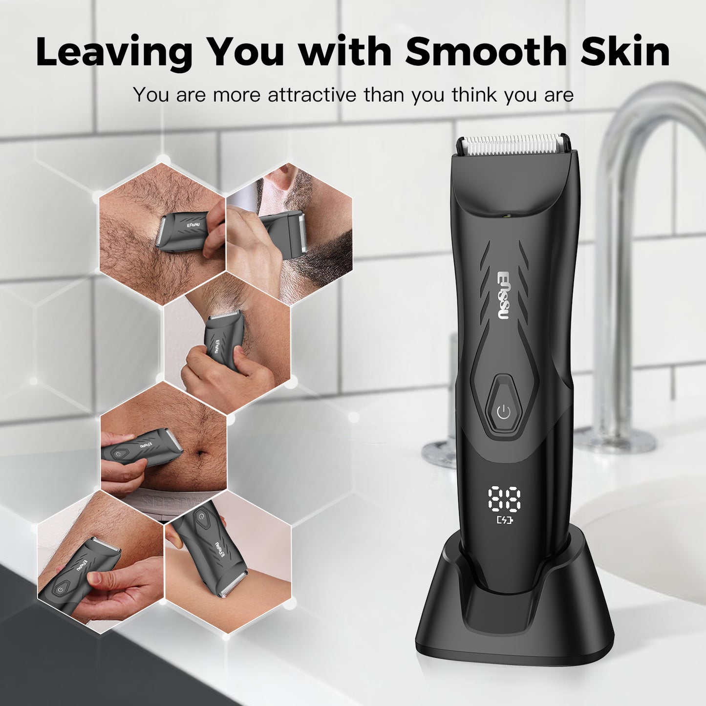 Waterproof Grooming Kit – Trim & Shave with LCD Display & Charging Base