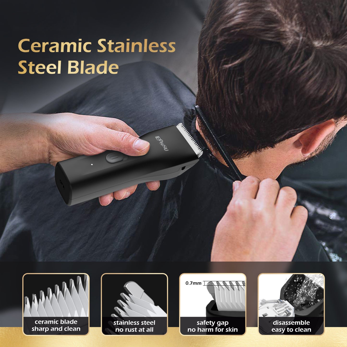 Mini Electric Hair Clipper – Black | IPX7 Waterproof with Ceramic Safe Blade