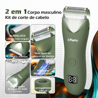 2-in-1 Men's Body Trimmer Dual Blade Kit – Waterproof, Ceramic Blade, LED Light, LCD Display & Dock