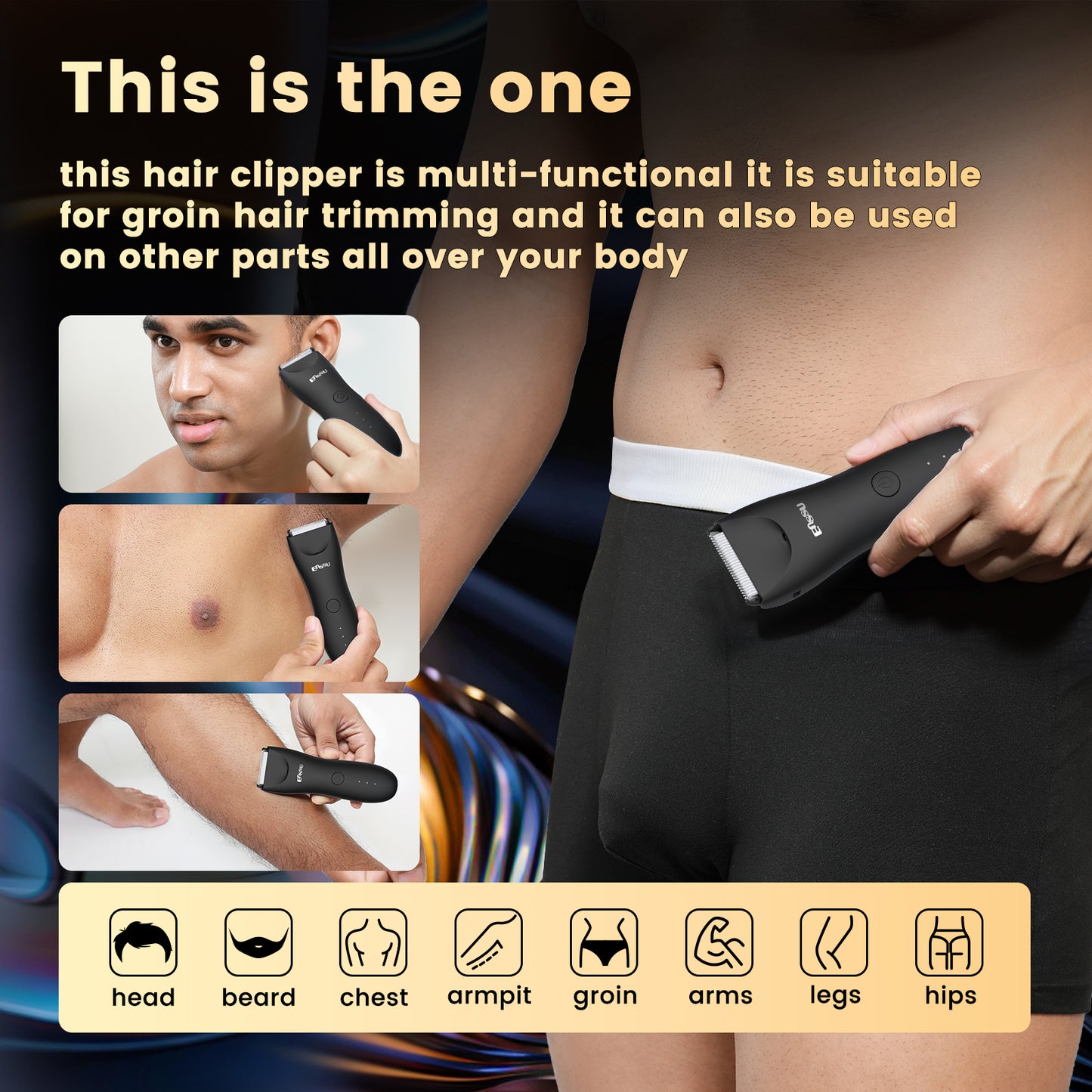 Men’s Body Trimmer Black – Waterproof, Ceramic Blade, LED Light & Dock