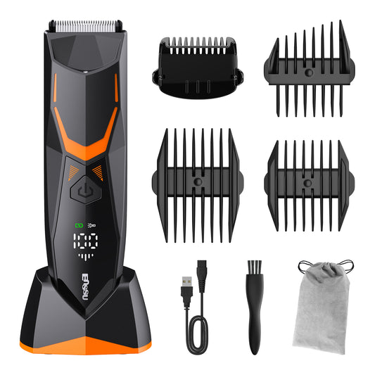 Men's Body Trimmer - Cut-Preventing Blade, IPX7 Waterproof, Spotlight, LCD Display & Dock