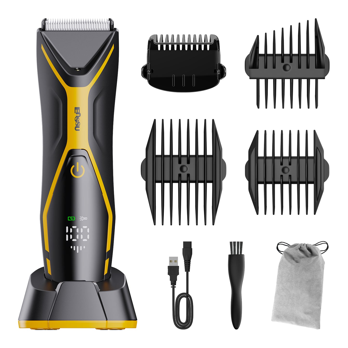 Men's Body Trimmer - Cut-Preventing Blade, IPX7 Waterproof, Spotlight, LCD Display & Dock