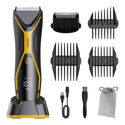 Men's Body Trimmer - Cut-Preventing Blade, IPX7 Waterproof, Spotlight, LCD Display & Dock