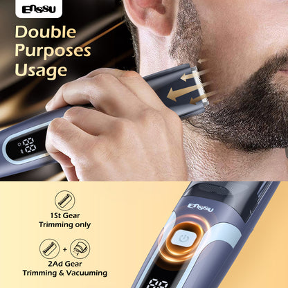 Vacuum Beard Trimmer – Blue, 1-20mm Combs, LCD Display, IPX7 Waterproof